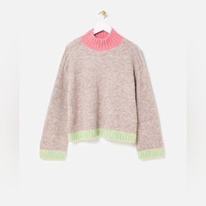 Oliver Bonas-Colorblock-Funnel Neck-Sweater-Brown-Pink-Green-Size 2